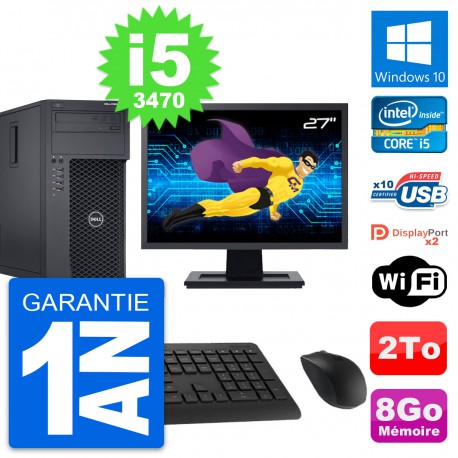 PC Tour Dell T1650 MT Ecran 27" Intel i5-3470 RAM 8Go Disque 2To Windows 10 Wifi