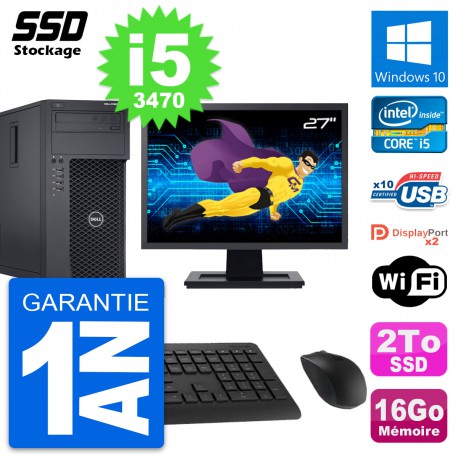 PC Tour Dell T1650 Ecran 27" Intel Core i5-3470 RAM 16Go SSD 2To Windows 10 Wifi