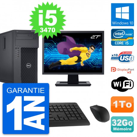 PC Tour Dell T1650 Ecran 27" Intel i5-3470 RAM 32Go Disque 1To Windows 10 Wifi