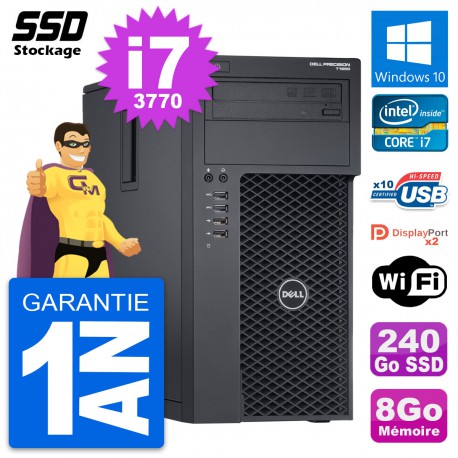PC Tour Dell Precision T1650 MT Intel i7-3770 RAM 8Go SSD 240Go Windows 10 Wifi