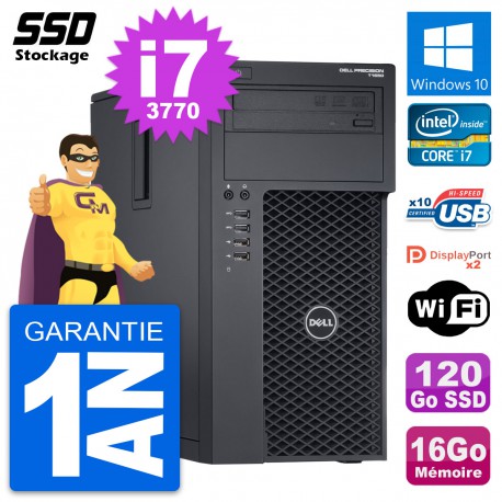 PC Tour Dell Precision T1650 MT Intel i7-3770 RAM 16Go SSD 120Go Windows 10 Wifi