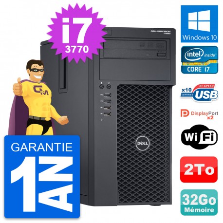 PC Tour Dell Precision T1650 MT Core i7-3770 RAM 32Go Disque 2To Windows 10 Wifi