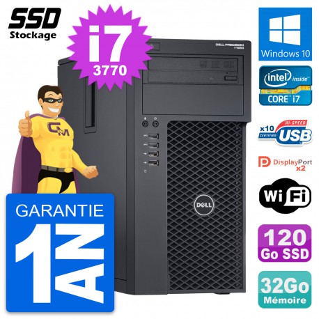 PC Tour Dell Precision T1650 MT Intel i7-3770 RAM 32Go SSD 120Go Windows 10 Wifi