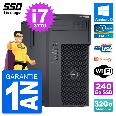 PC Tour Dell Precision T1650 MT Intel i7-3770 RAM 32Go SSD 240Go Windows 10 Wifi