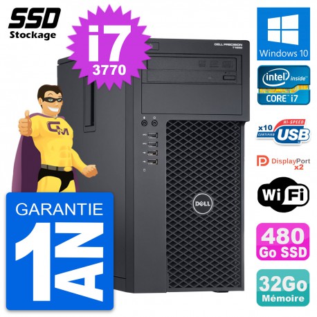 PC Tour Dell Precision T1650 MT Intel i7-3770 RAM 32Go SSD 480Go Windows 10 Wifi
