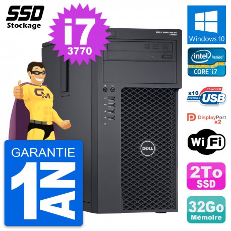 PC Tour Dell Precision T1650 Intel Core i7-3770 RAM 32Go SSD 2To Windows 10 Wifi