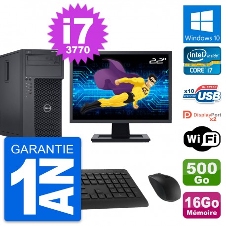 PC Tour Dell T1650 Ecran 22" Intel i7-3770 RAM 16Go Disque 500Go Windows 10 Wifi