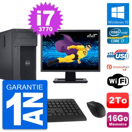 PC Tour Dell T1650 Ecran 22" Intel i7-3770 RAM 16Go Disque 2To Windows 10 Wifi