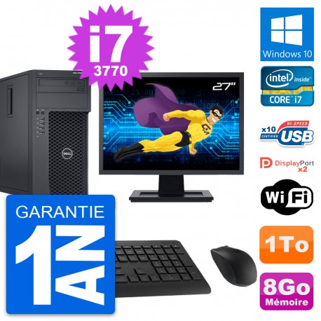 PC Tour Dell T1650 MT Ecran 27" Intel i7-3770 RAM 8Go Disque 1To Windows 10 Wifi