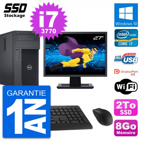 PC Tour Dell T1650 Ecran 27" Intel Core i7-3770 RAM 8Go SSD 2To Windows 10 Wifi