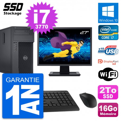 PC Tour Dell T1650 Ecran 27" Intel Core i7-3770 RAM 16Go SSD 2To Windows 10 Wifi