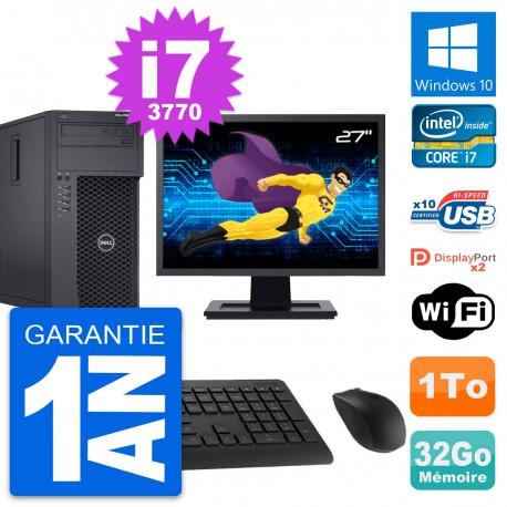 PC Tour Dell T1650 Ecran 27" Intel i7-3770 RAM 32Go Disque 1To Windows 10 Wifi