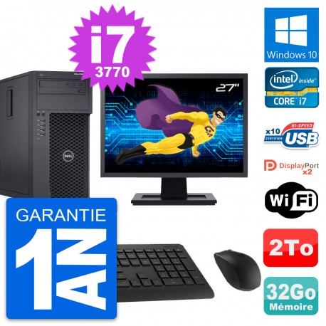PC Tour Dell T1650 Ecran 27" Intel i7-3770 RAM 32Go Disque 2To Windows 10 Wifi