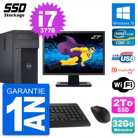 PC Tour Dell T1650 MT Ecran 27" Intel i7-3770 RAM 32Go SSD 2To Windows 10 Wifi