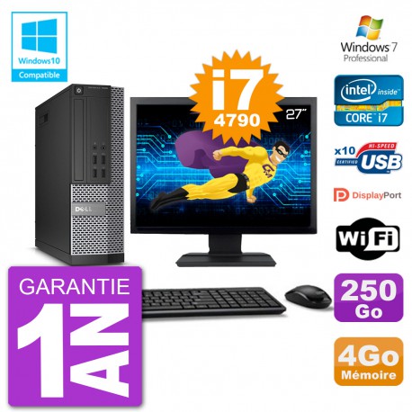 PC Dell 7020 SFF Ecran 27" Intel i7-4790 RAM 4Go Disque 250Go Graveur DVD Wifi W7