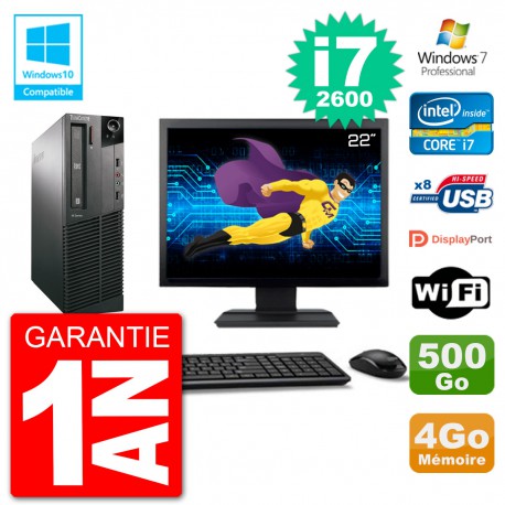 PC Lenovo M82 SFF Ecran 22" i7-2600 RAM 4Go Disque 500Go Graveur DVD Wifi W7