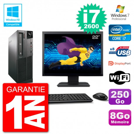 PC Lenovo M82 SFF Ecran 22" i7-2600 RAM 8Go Disque 250Go Graveur DVD Wifi W7