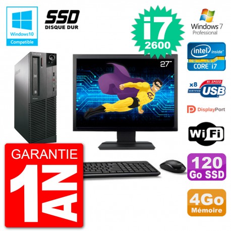 PC Lenovo M82 SFF Ecran 27" i7-2600 RAM 4Go SSD 120Go Graveur DVD Wifi W7