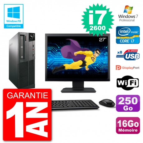 PC Lenovo M82 SFF Ecran 27" i7-2600 RAM 16Go Disque 250Go Graveur DVD Wifi W7