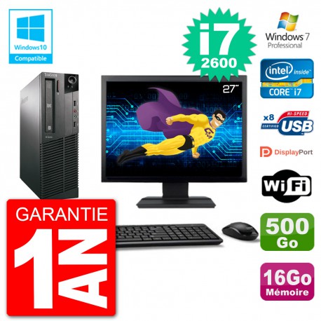 PC Lenovo M82 SFF Ecran 27" i7-2600 RAM 16Go Disque 500Go Graveur DVD Wifi W7