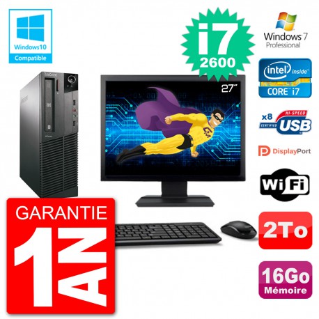 PC Lenovo M82 SFF Ecran 27" i7-2600 RAM 16Go Disque 2To Graveur DVD Wifi W7