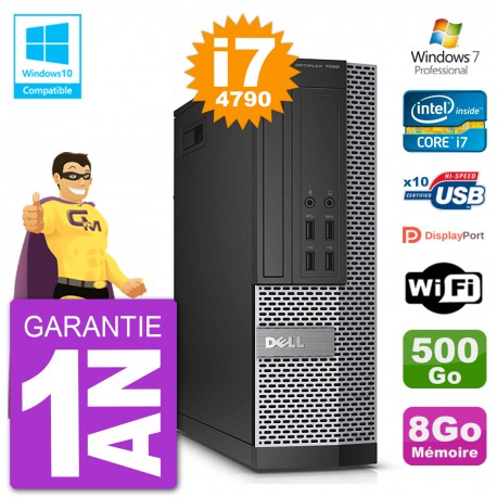 PC Dell 7020 SFF Intel i7-4790 RAM 8Go Disque 500Go Graveur DVD Wifi W7