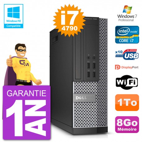 PC Dell 7020 SFF Intel i7-4790 RAM 8Go Disque 1To Graveur DVD Wifi W7