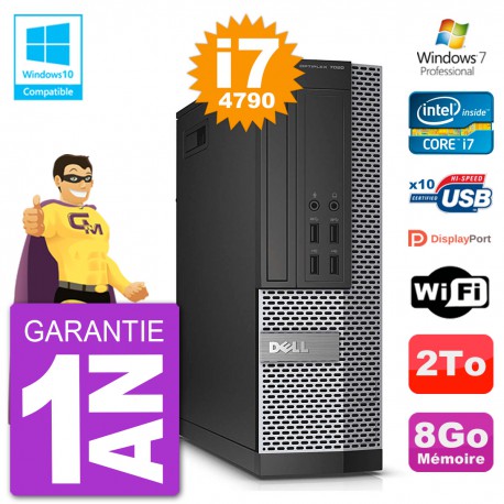 PC Dell 7020 SFF Intel i7-4790 RAM 8Go Disque 2To Graveur DVD Wifi W7