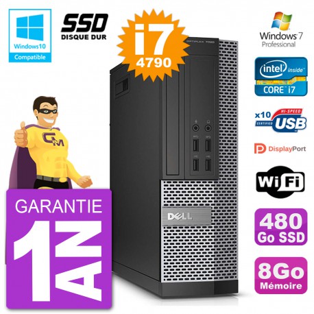 PC Dell 7020 SFF Intel i7-4790 RAM 8Go SSD 480Go Graveur DVD Wifi W7