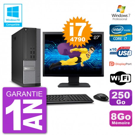 PC Dell 7020 SFF Ecran 27" Intel i7-4790 RAM 8Go Disque 250Go Graveur DVD Wifi W7