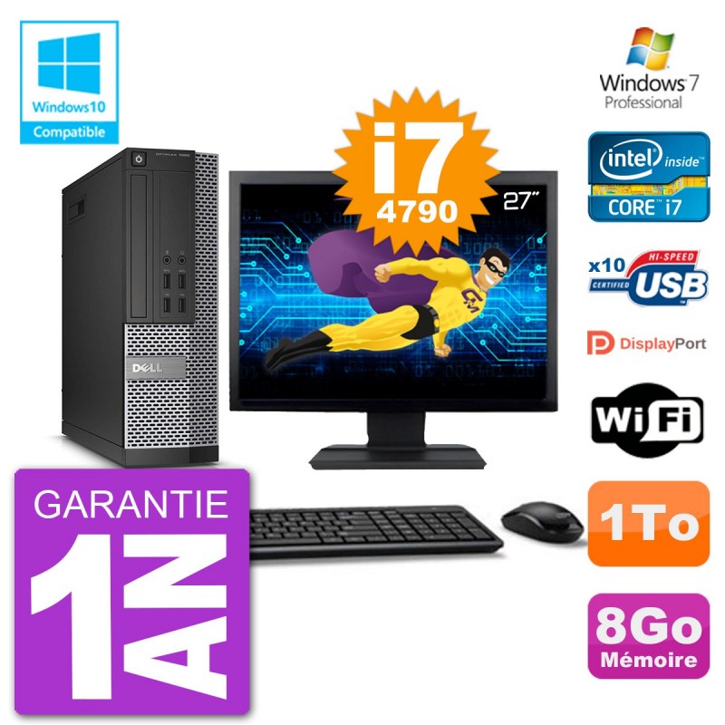 PC Tour HP 8100 Elite MT Reconditionné, écran 27", I5-650, 8Go RAM, 1To, Windows 10, WiFi