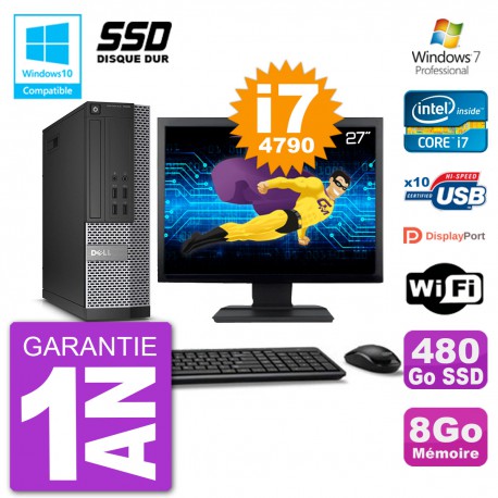 PC Dell 7020 SFF Ecran 27" Intel i7-4790 RAM 8Go SSD 480Go Graveur DVD Wifi W7