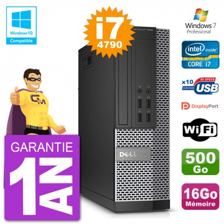 PC Dell 7020 SFF Intel i7-4790 RAM 16Go Disque 500Go Graveur DVD Wifi W7