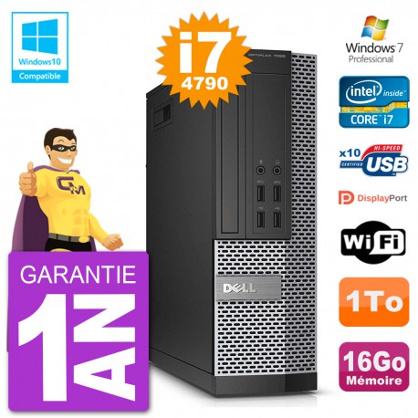 PC Dell 7020 SFF Intel i7-4790 RAM 16Go Disque 1To Graveur DVD Wifi W7
