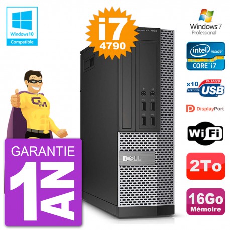 PC Dell 7020 SFF Intel i7-4790 RAM 16Go Disque 2To Graveur DVD Wifi W7