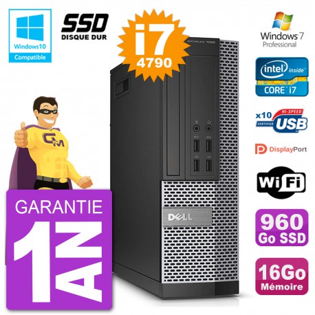 PC Dell 7020 SFF Intel i7-4790 RAM 16Go SSD 960Go Graveur DVD Wifi W7