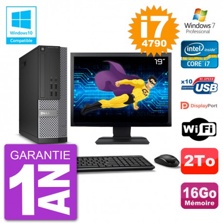 PC Dell 7020 SFF Ecran 19" Intel i7-4790 RAM 16Go Disque 2To Graveur DVD Wifi W7