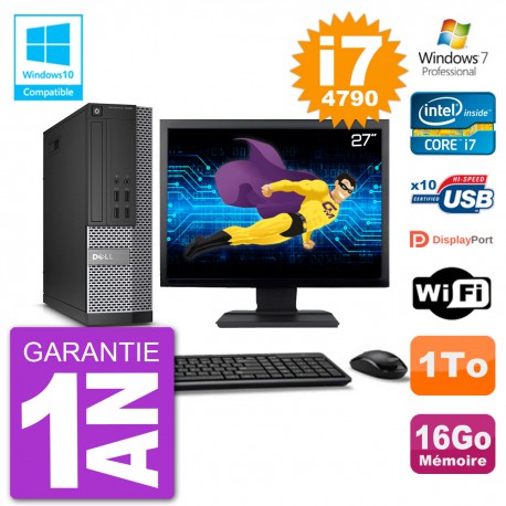 PC Dell 7020 SFF Ecran 27" Intel i7-4790 RAM 16Go Disque 1To Graveur DVD Wifi W7