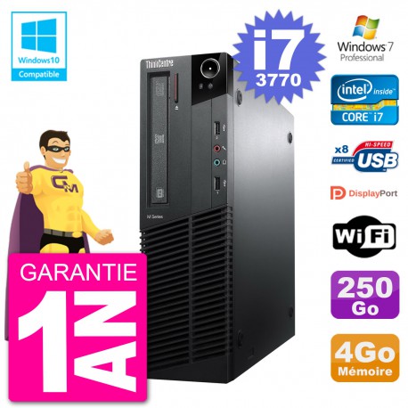 PC Lenovo ThinkCentre M82 SFF i7-3770 RAM 4Go Disque 250Go Graveur DVD Wifi W7