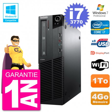 PC Lenovo ThinkCentre M82 SFF i7-3770 RAM 4Go Disque Dur 1To Graveur DVD Wifi W7