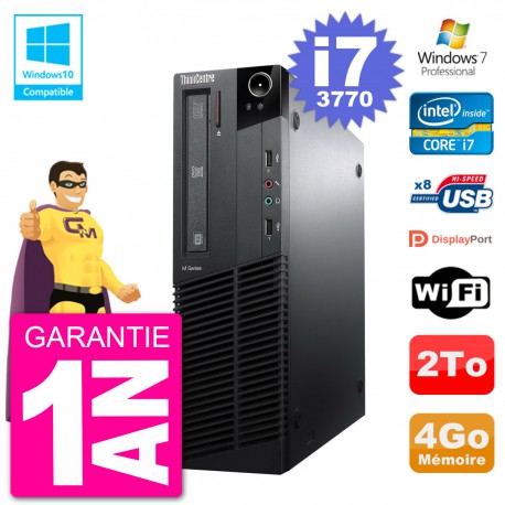 PC Lenovo ThinkCentre M82 SFF i7-3770 RAM 4Go Disque Dur 2To Graveur DVD Wifi W7