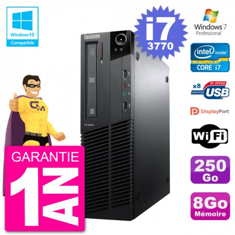 PC Lenovo ThinkCentre M82 SFF i7-3770 RAM 8Go Disque 250Go Graveur DVD Wifi W7