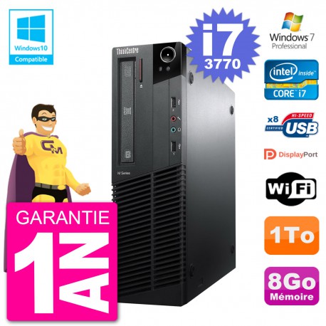 PC Lenovo ThinkCentre M82 SFF i7-3770 RAM 8Go Disque Dur 1To Graveur DVD Wifi W7
