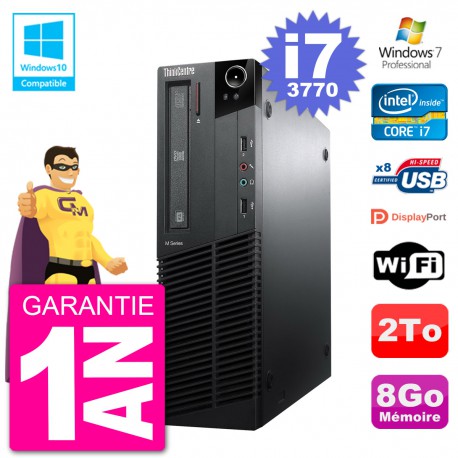 PC Lenovo ThinkCentre M82 SFF i7-3770 RAM 8Go Disque Dur 2To Graveur DVD Wifi W7