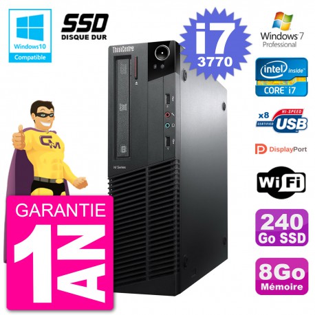 PC Lenovo ThinkCentre M82 SFF i7-3770 RAM 8Go SSD 240Go Graveur DVD Wifi W7