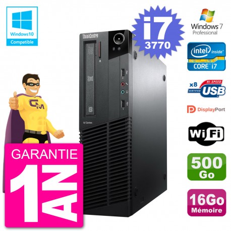 PC Lenovo ThinkCentre M82 SFF i7-3770 RAM 16Go Disque 500Go Graveur DVD Wifi W7