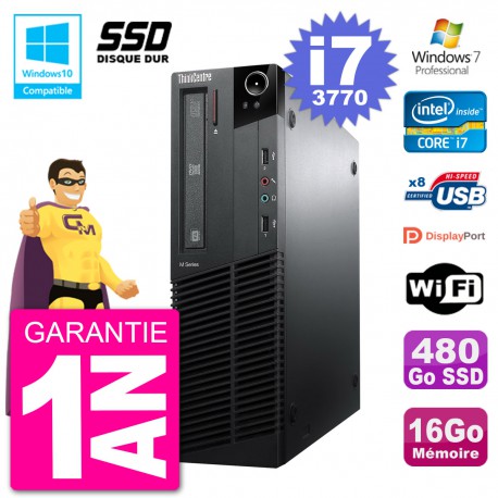 PC Lenovo ThinkCentre M82 SFF i7-3770 RAM 16Go SSD 480Go Graveur DVD Wifi W7
