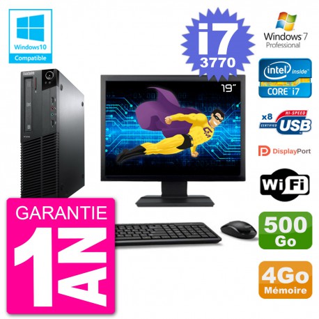 PC Lenovo M82 SFF Ecran 19" i7-3770 RAM 4Go Disque 500Go Graveur DVD Wifi W7