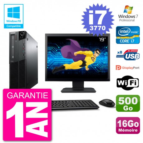 PC Lenovo M82 SFF Ecran 19" i7-3770 RAM 16Go Disque 500Go Graveur DVD Wifi W7