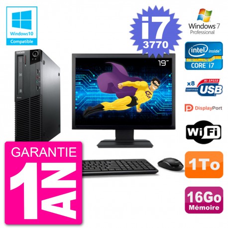 PC Lenovo M82 SFF Ecran 19" i7-3770 RAM 16Go Disque 1To Graveur DVD Wifi W7